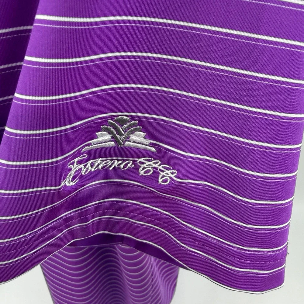 FootJoy Mens ProDry Golf Polo Shirt‎ Purple White Striped Estero CC Logo Large